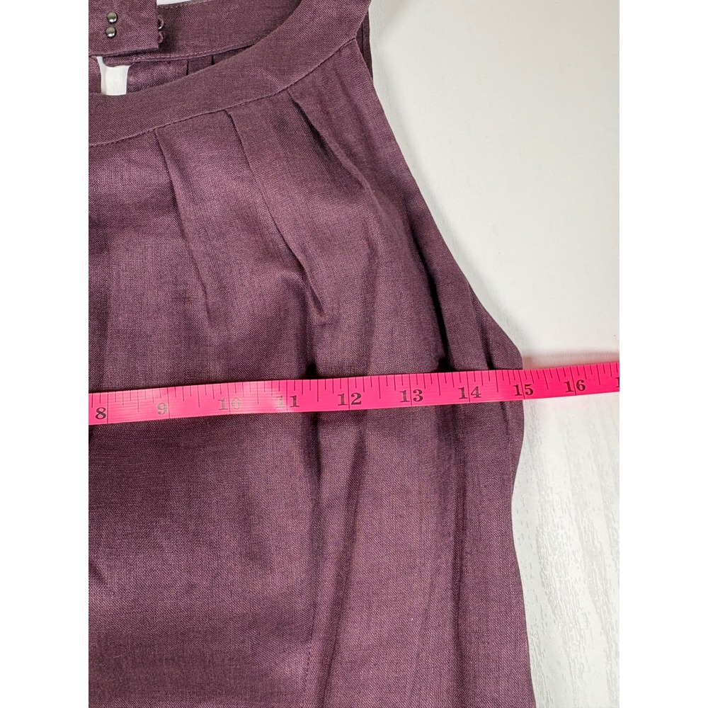 Ann Taylor LOFT Plum Purple 100% Linen Pleated Halter Neck Shift Dress Size 4 - Picture 11 of 15